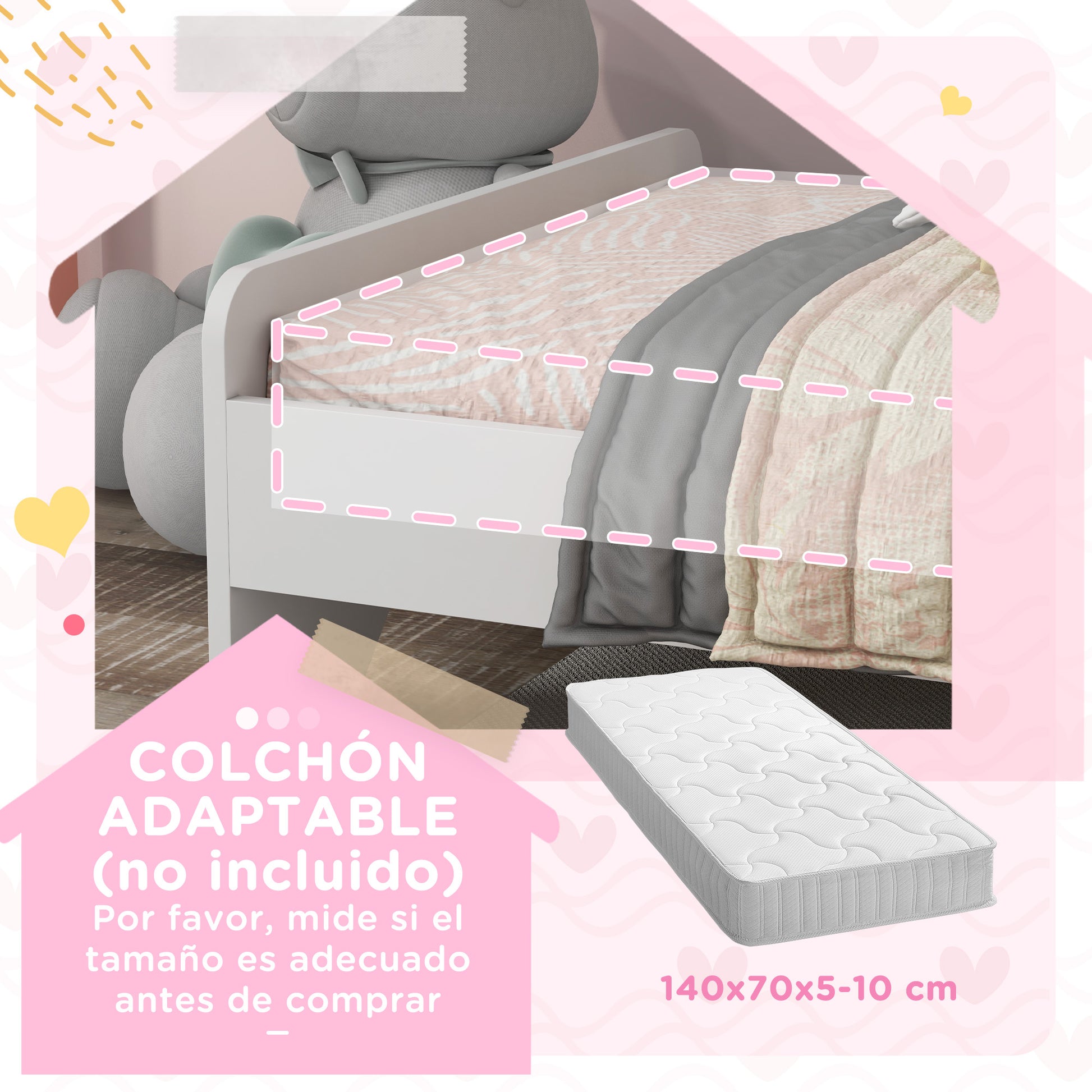 ZONEKIZ Children's Bed for 3-6 Year Olds 143x74x67 cm Wooden Unicorn Shaped Children's Furniture Modern Bedroom Furniture Load 80 kg White