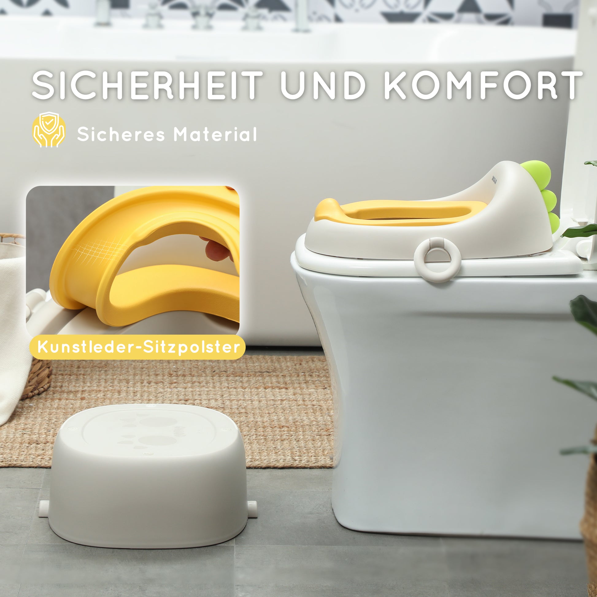 3-in-1 Children's Potty, Removable Potty, Potty with Handles, for Children 6-72 Months, Up to 50 kg Capacity, Plastic, Faux Leather, Gray