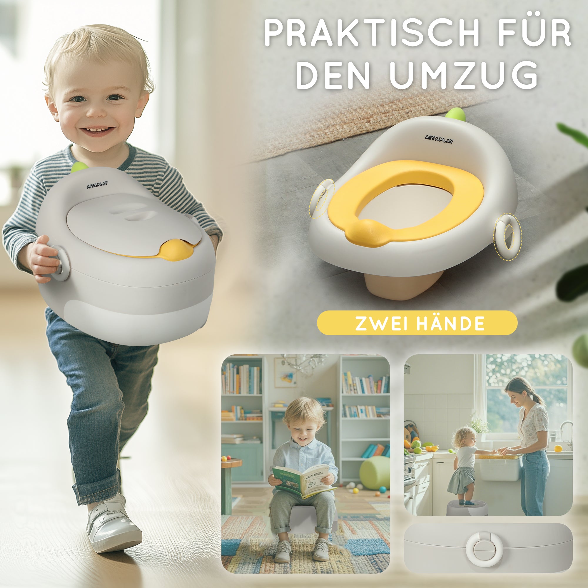 3-in-1 Children's Potty, Removable Potty, Potty with Handles, for Children 6-72 Months, Up to 50 kg Capacity, Plastic, Faux Leather, Gray