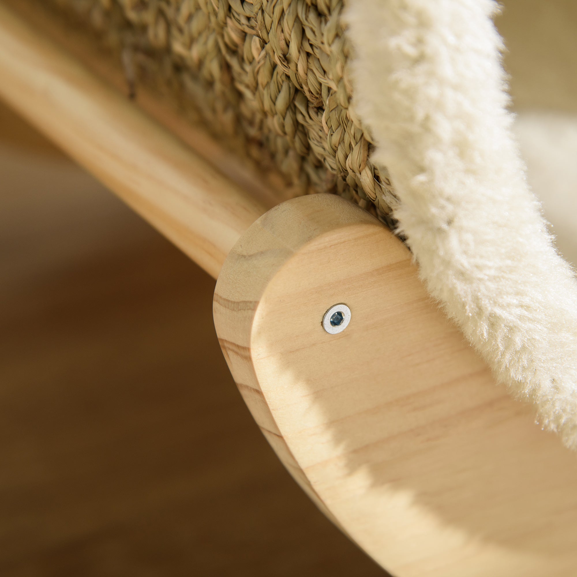 Cat Cave Cat Bed with Shelf Cat House Cat Cottage with Scratching Pad Indoor Pine Wood Flannel Khaki+Natural+Beige 41 x 38 x 43 cm