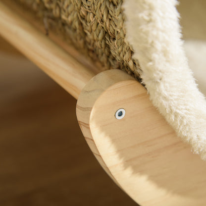 Cat Cave Cat Bed with Shelf Cat House Cat Cottage with Scratching Pad Indoor Pine Wood Flannel Khaki+Natural+Beige 41 x 38 x 43 cm