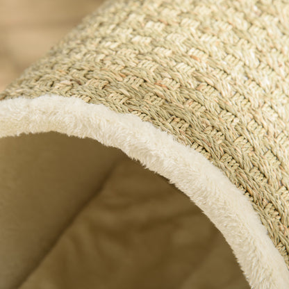 Cat Cave Cat Bed with Shelf Cat House Cat Cottage with Scratching Pad Indoor Pine Wood Flannel Khaki+Natural+Beige 41 x 38 x 43 cm