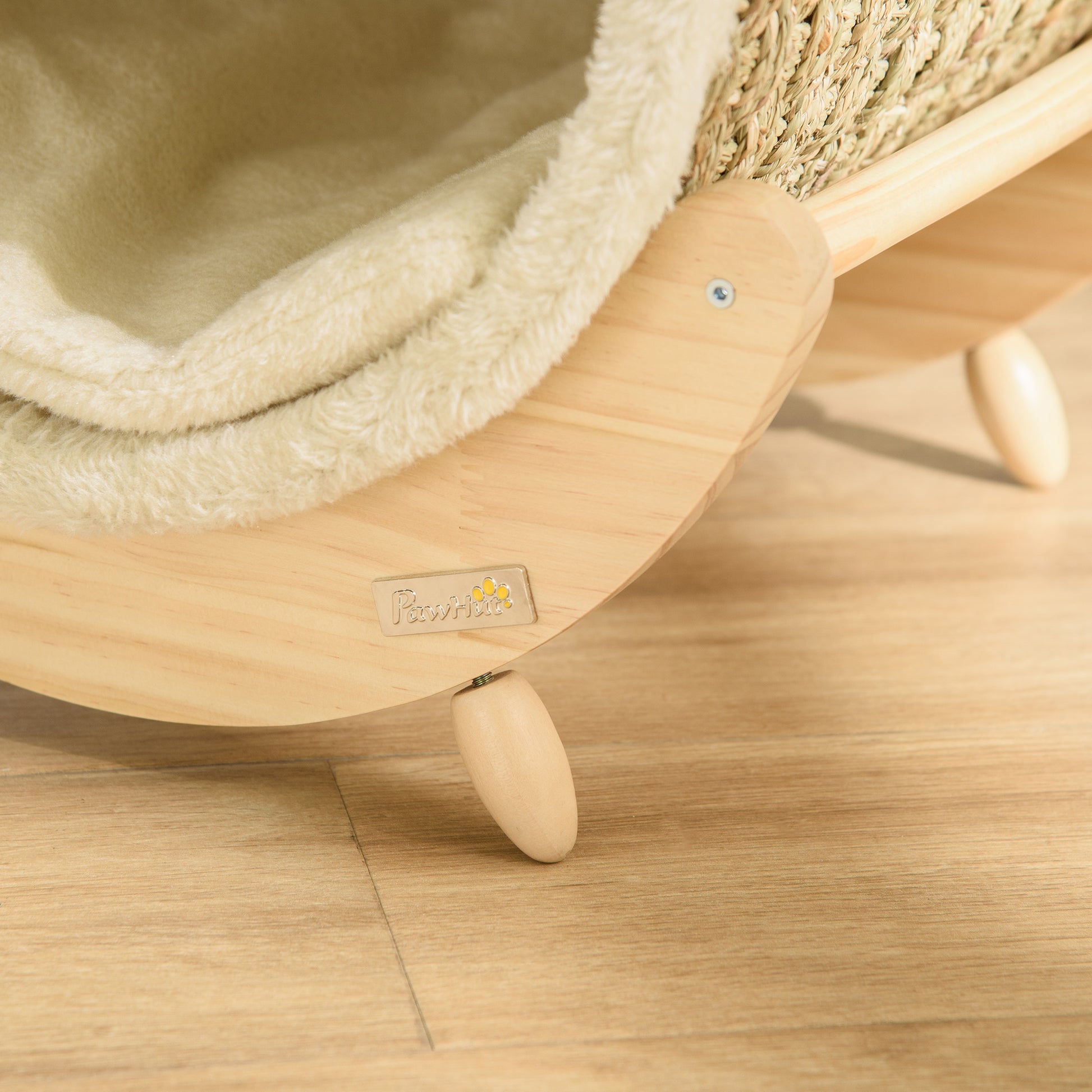 Cat Cave Cat Bed with Shelf Cat House Cat Cottage with Scratching Pad Indoor Pine Wood Flannel Khaki+Natural+Beige 41 x 38 x 43 cm