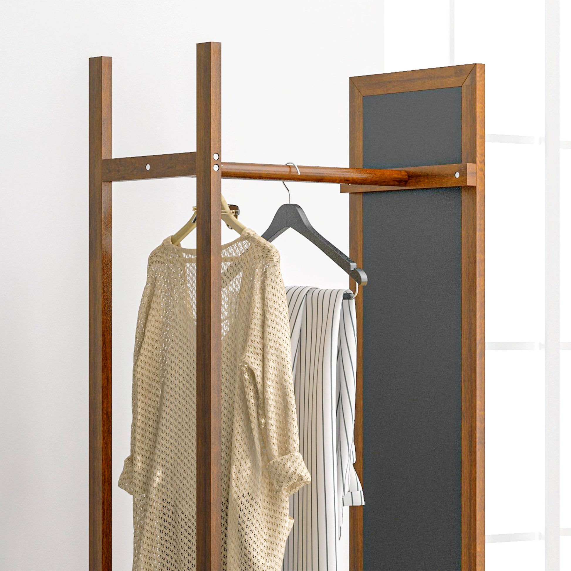 Full-Length Mirror with Stand, 24.8 x 153.8 cm Wardrobe Mirror with Wheels, Wardrobe with 3 Levels, Clothes Rail, for Living Room, Bedroom, Walnut