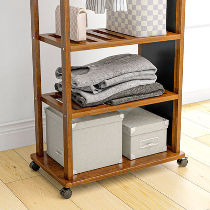 Full-Length Mirror with Stand, 24.8 x 153.8 cm Wardrobe Mirror with Wheels, Wardrobe with 3 Levels, Clothes Rail, for Living Room, Bedroom, Walnut