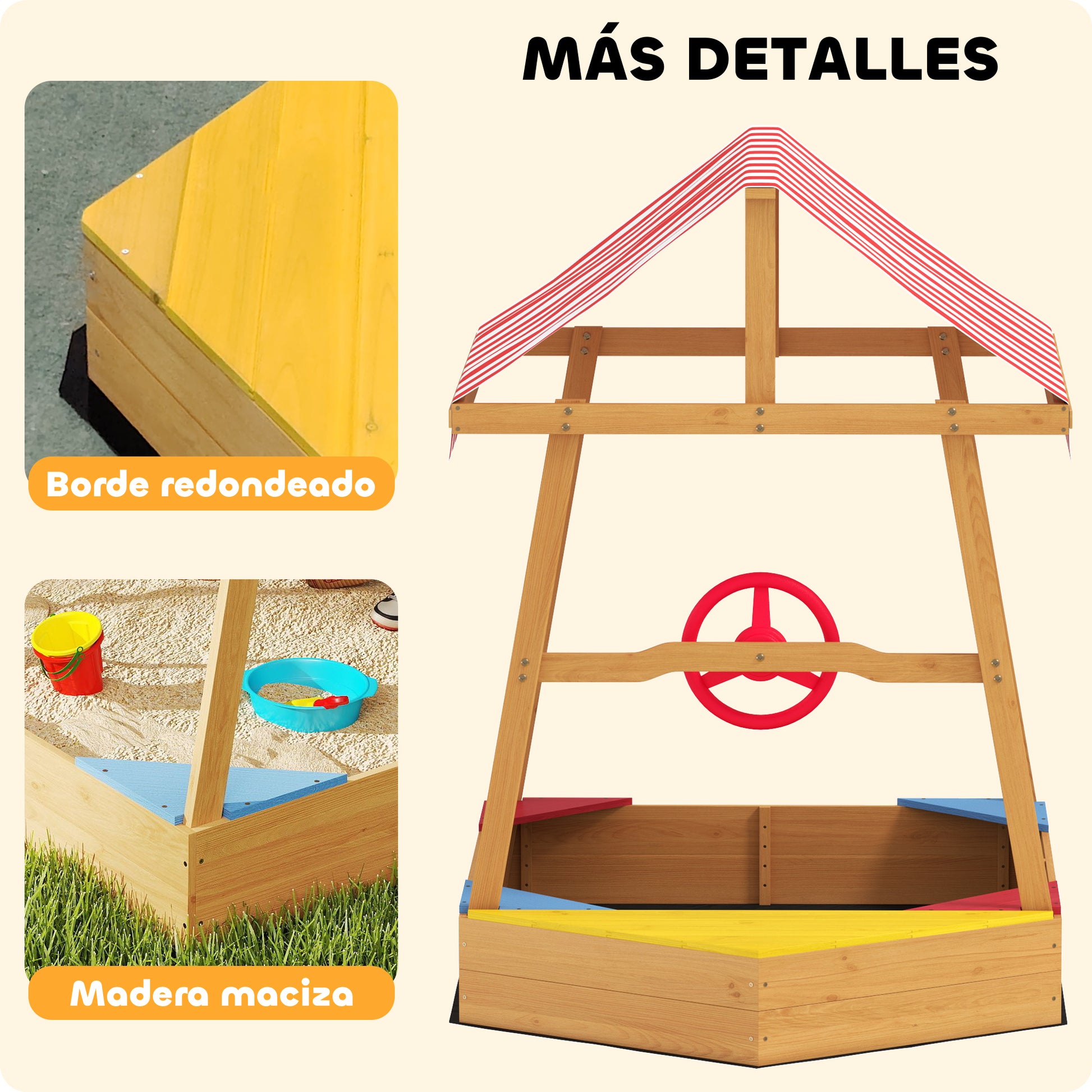 Children's Sandbox +3 Years Children's Sandbox Shaped like a Boat with Canopy and Seats Outdoor Sandbox 133x101x141 cm Natural Wood