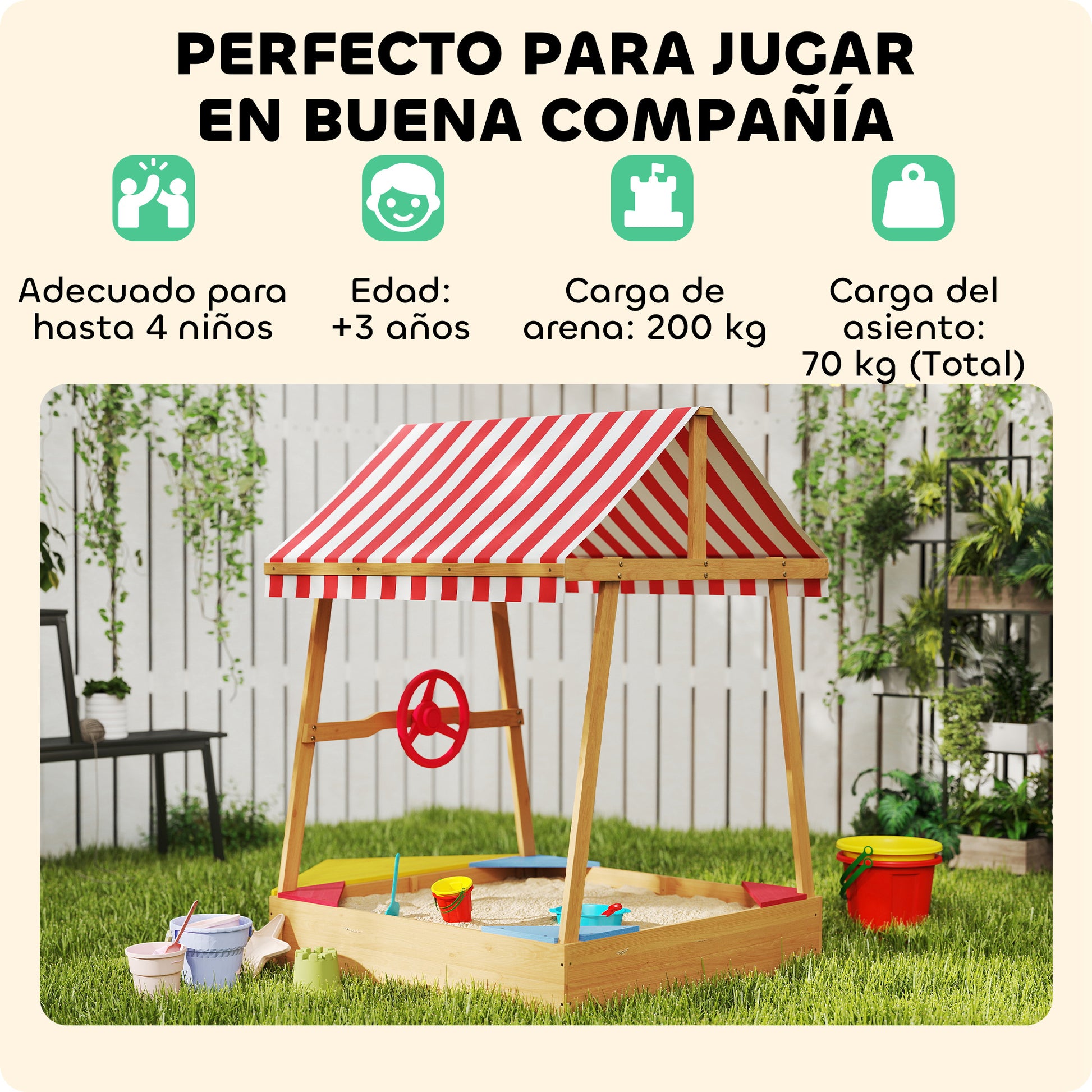 Children's Sandbox +3 Years Children's Sandbox Shaped like a Boat with Canopy and Seats Outdoor Sandbox 133x101x141 cm Natural Wood