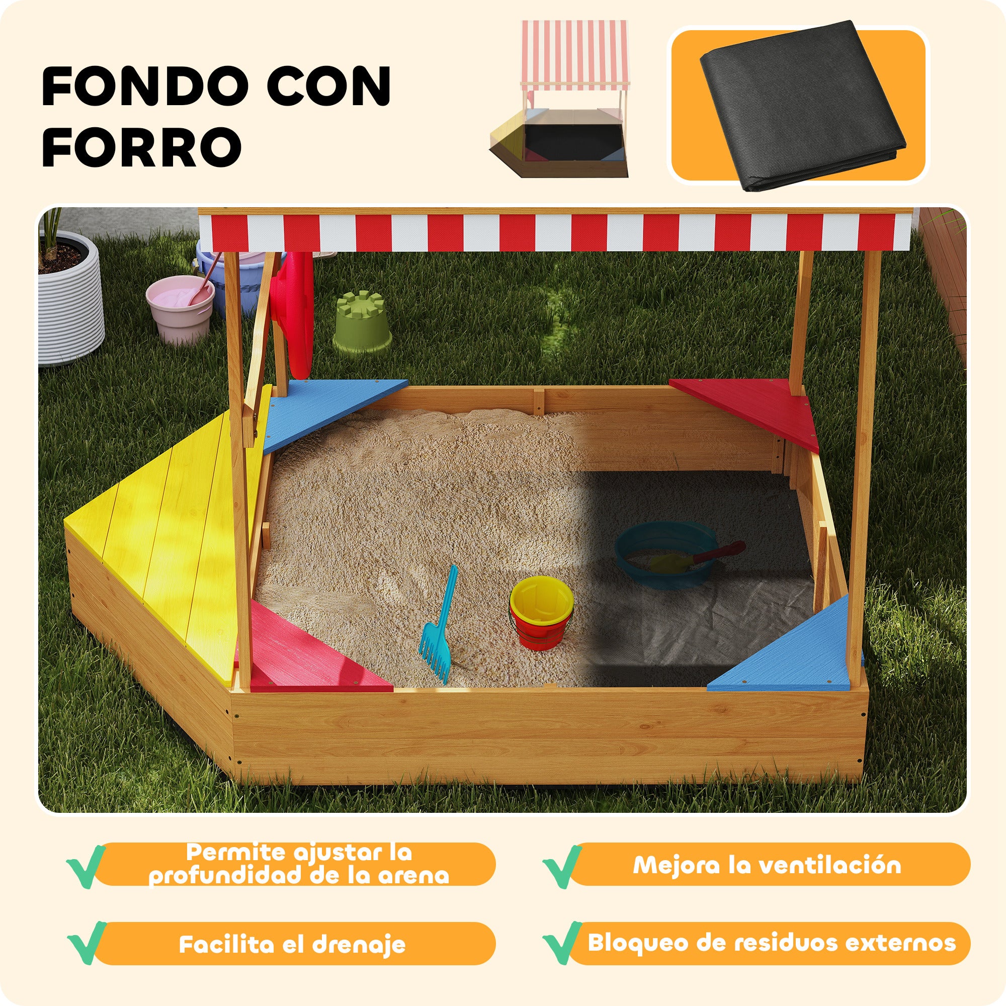 Children's Sandbox +3 Years Children's Sandbox Shaped like a Boat with Canopy and Seats Outdoor Sandbox 133x101x141 cm Natural Wood