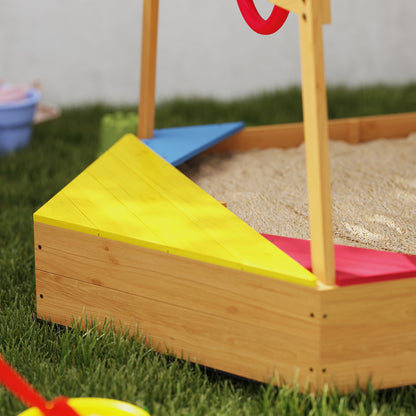 Children's Sandbox +3 Years Children's Sandbox Shaped like a Boat with Canopy and Seats Outdoor Sandbox 133x101x141 cm Natural Wood