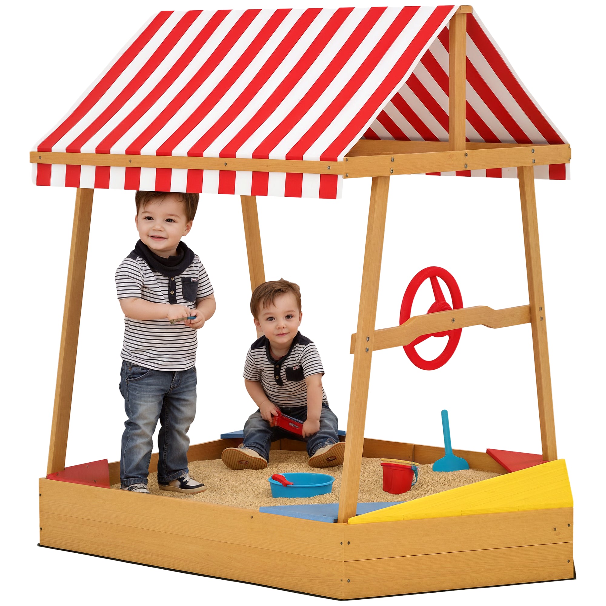 Children's Sandbox +3 Years Children's Sandbox Shaped like a Boat with Canopy and Seats Outdoor Sandbox 133x101x141 cm Natural Wood