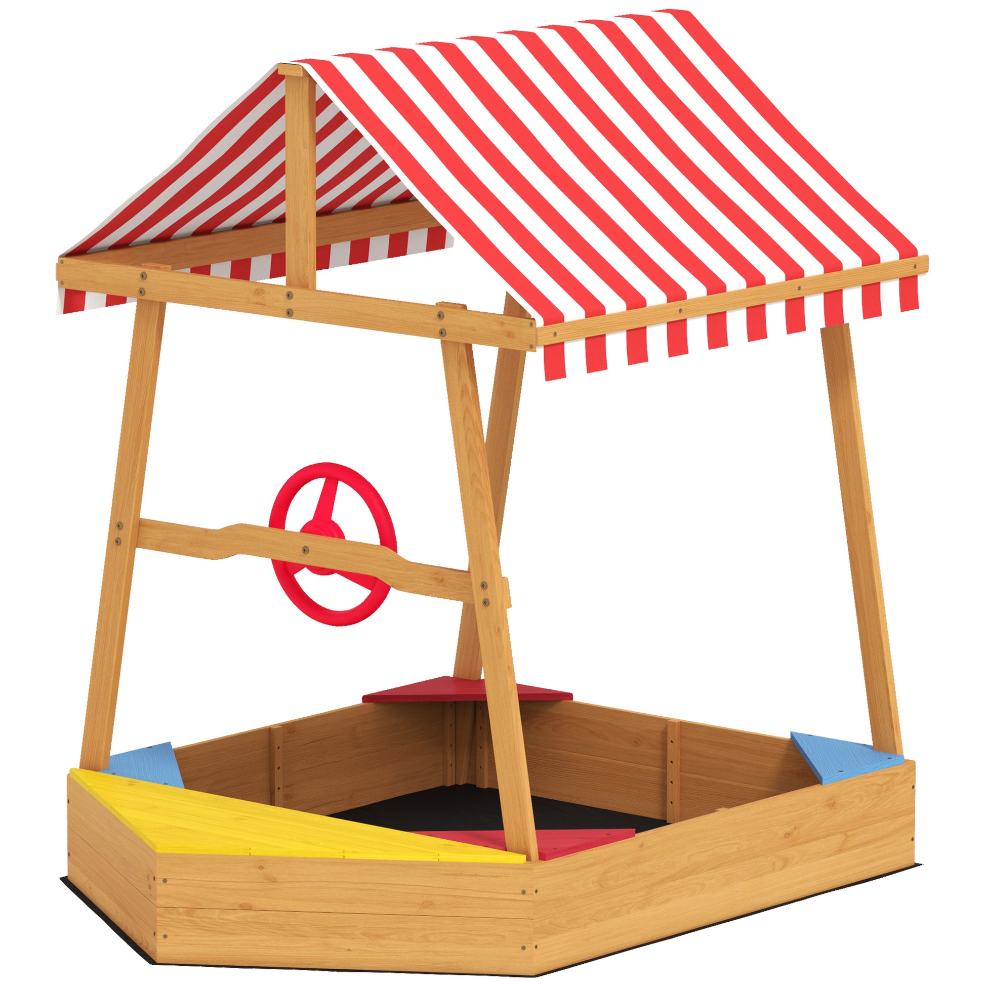 Children's Sandbox +3 Years Children's Sandbox Shaped like a Boat with Canopy and Seats Outdoor Sandbox 133x101x141 cm Natural Wood