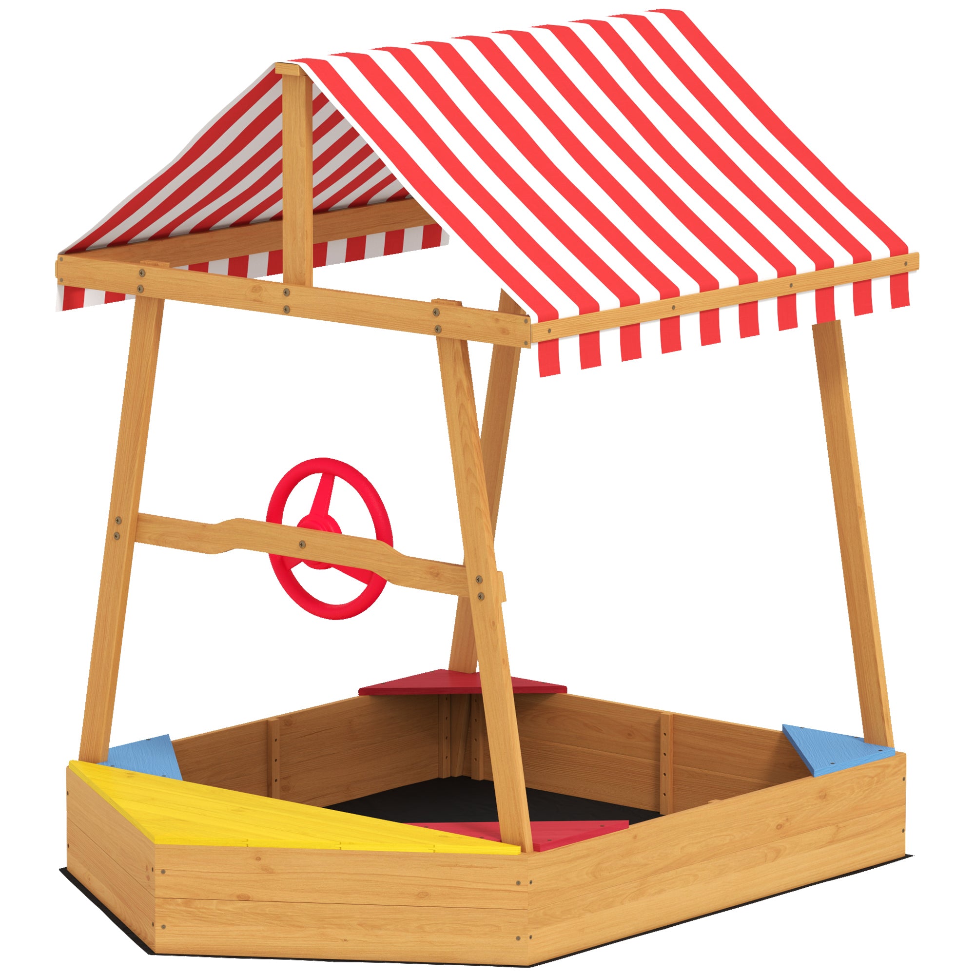 Children's Sandbox +3 Years Children's Sandbox Shaped like a Boat with Canopy and Seats Outdoor Sandbox 133x101x141 cm Natural Wood