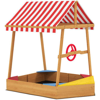 Children's Sandbox +3 Years Children's Sandbox Shaped like a Boat with Canopy and Seats Outdoor Sandbox 133x101x141 cm Natural Wood