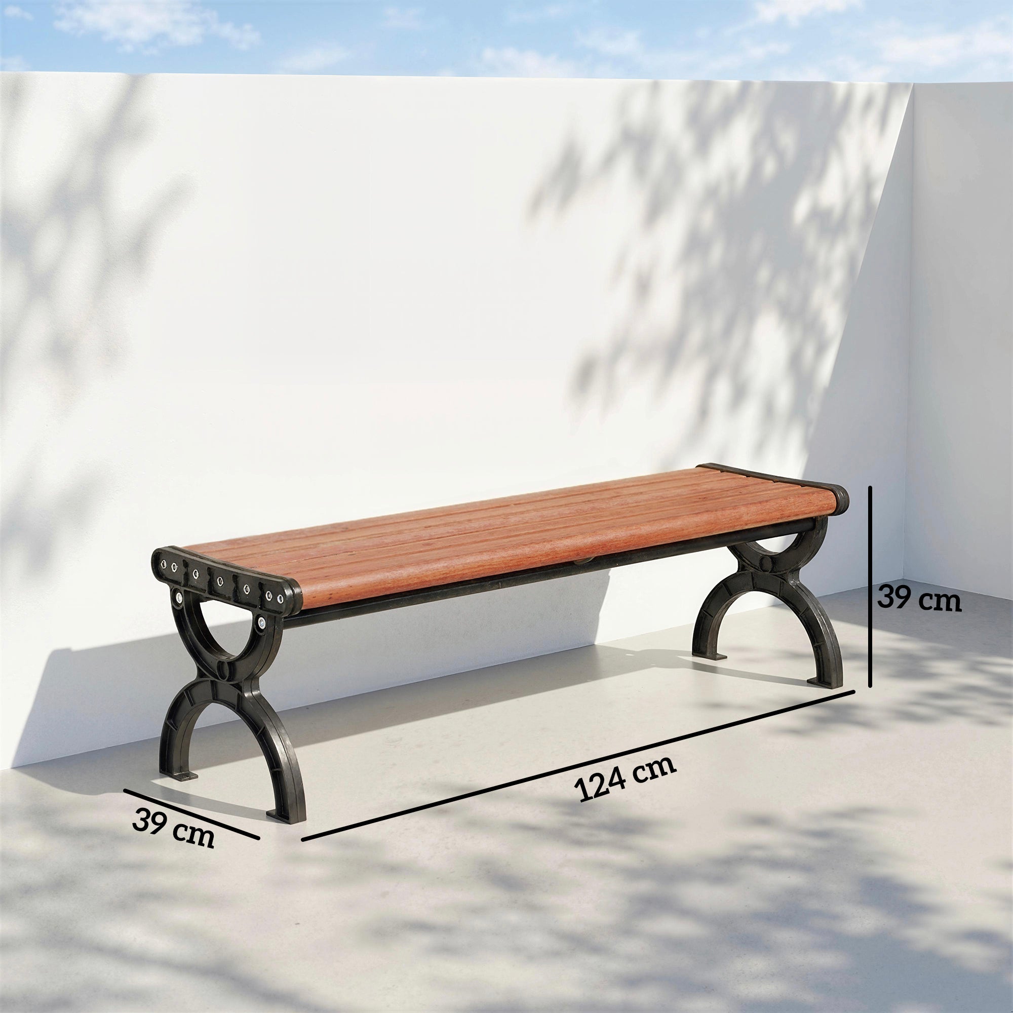 2-Seater Outdoor Garden Bench, Metal Frame with Slatted Seat for Patio & Terrace, 48.8 x 15.4 x 15.4 in, Brown