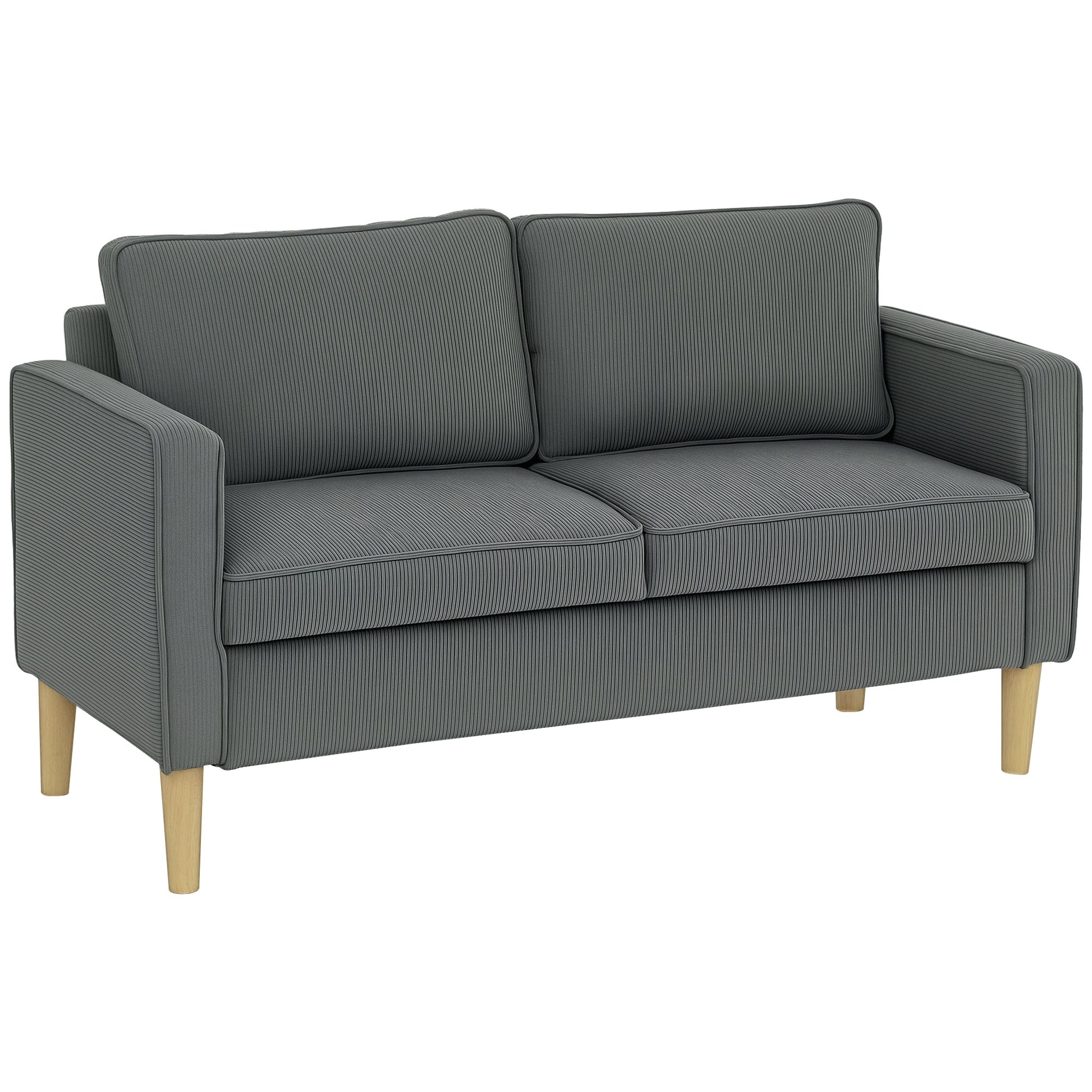 Modern 2-Seater Fabric Sofa with Armrests and 2 Removable Cushions, 2-Seater Sofa with Storage Space and Wooden Legs for Living Room, Lounge, Home, and Office, 140x63x79 cm, Gray