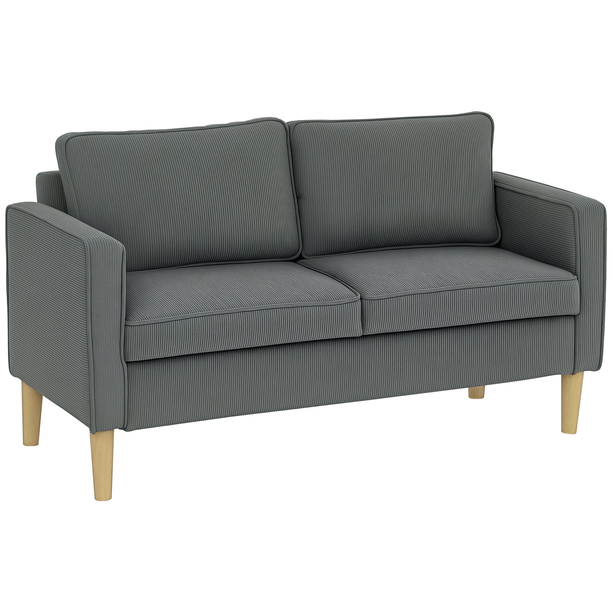 Modern 2-Seater Fabric Sofa with Armrests and 2 Removable Cushions, 2-Seater Sofa with Storage Space and Wooden Legs for Living Room, Lounge, Home, and Office, 140x63x79 cm, Gray