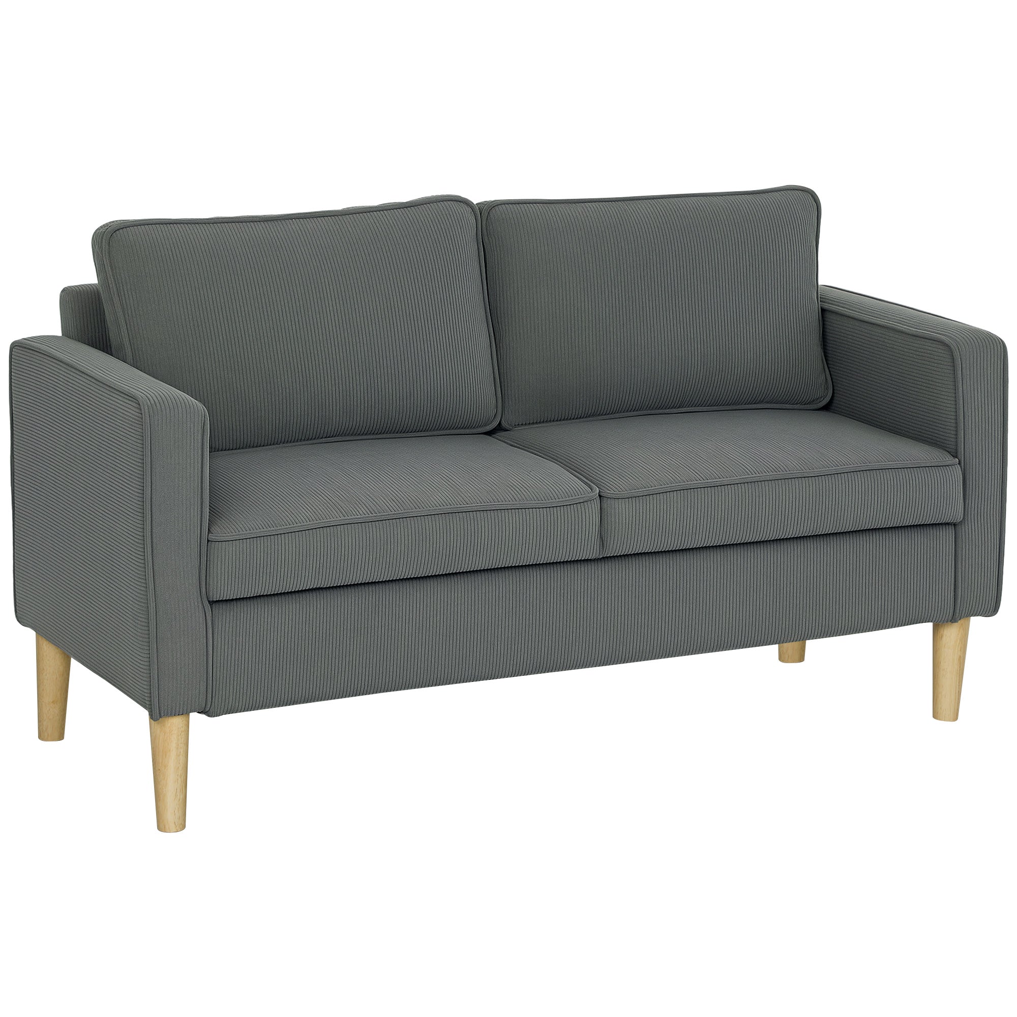 Modern 2-Seater Fabric Sofa with Armrests and 2 Removable Cushions, 2-Seater Sofa with Storage Space and Wooden Legs for Living Room, Lounge, Home, and Office, 140x63x79 cm, Gray