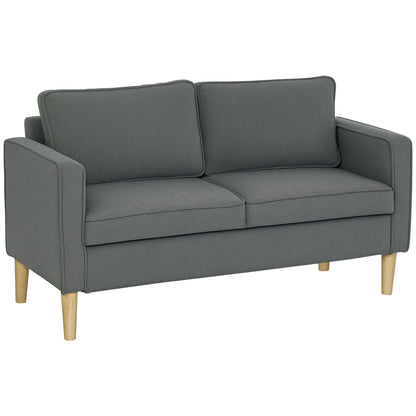 Modern 2-Seater Fabric Sofa with Armrests and 2 Removable Cushions, 2-Seater Sofa with Storage Space and Wooden Legs for Living Room, Lounge, Home, and Office, 140x63x79 cm, Gray
