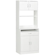 Kitchen Pantry Sideboard Buffet Cabinet with 4 Doors Sliding Tray Adjustable Shelf Drawer Open Microwave Worktop 70x40x180 cm White