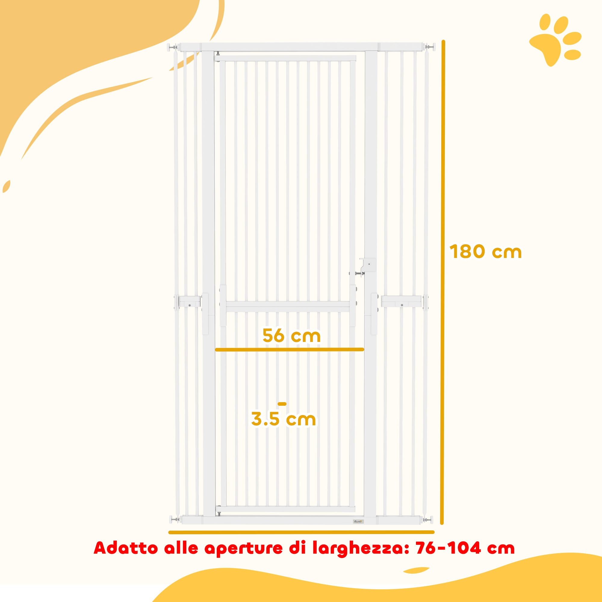 71 in Tall Pet Safety Gate — Adjustable 30–41 in Width, Extra-Narrow 1.4 in Spacing, Pressure or Screw Mount, Manual Lock, White