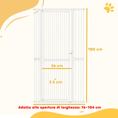 71 in Tall Pet Safety Gate — Adjustable 30–41 in Width, Extra-Narrow 1.4 in Spacing, Pressure or Screw Mount, Manual Lock, White