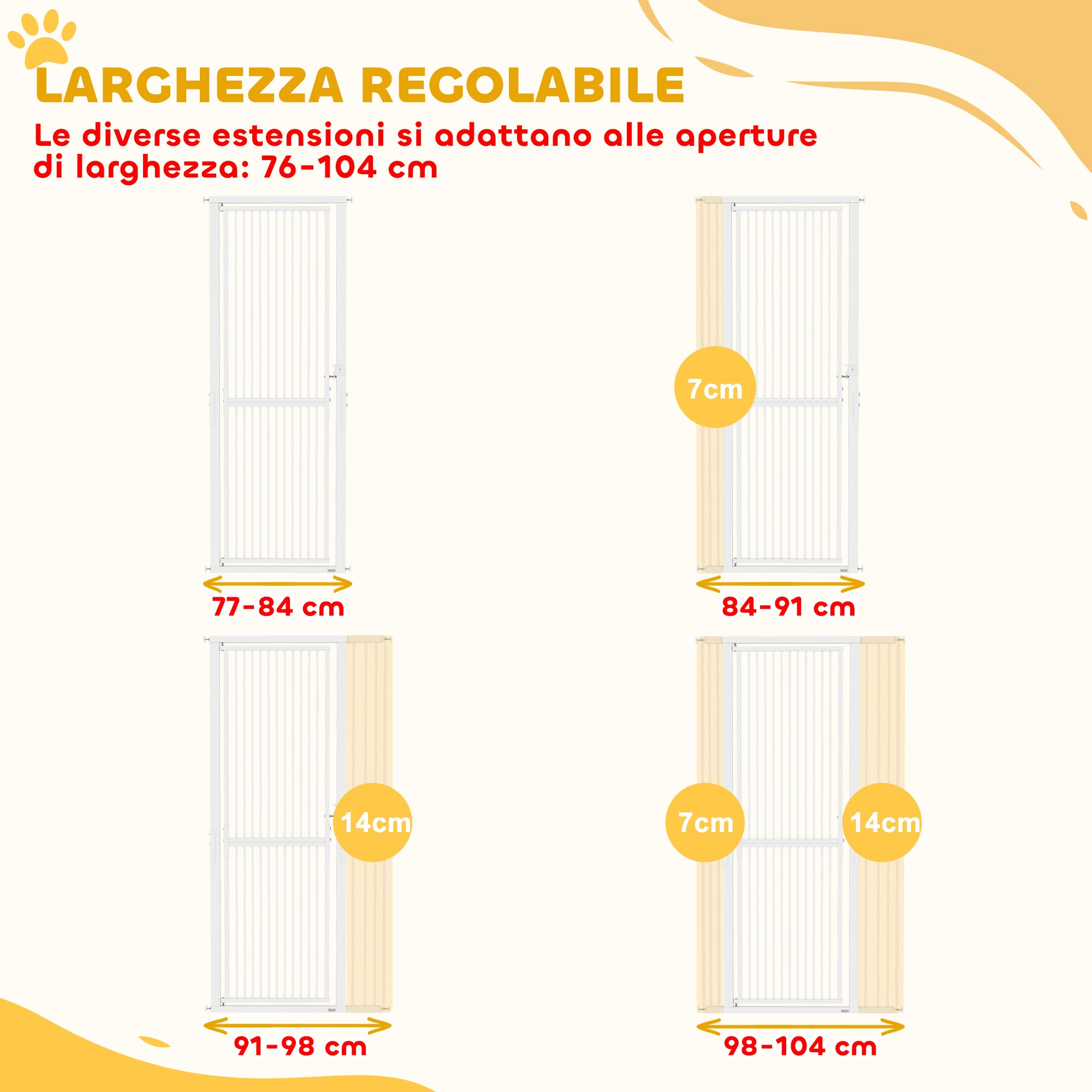 71 in Tall Pet Safety Gate — Adjustable 30–41 in Width, Extra-Narrow 1.4 in Spacing, Pressure or Screw Mount, Manual Lock, White