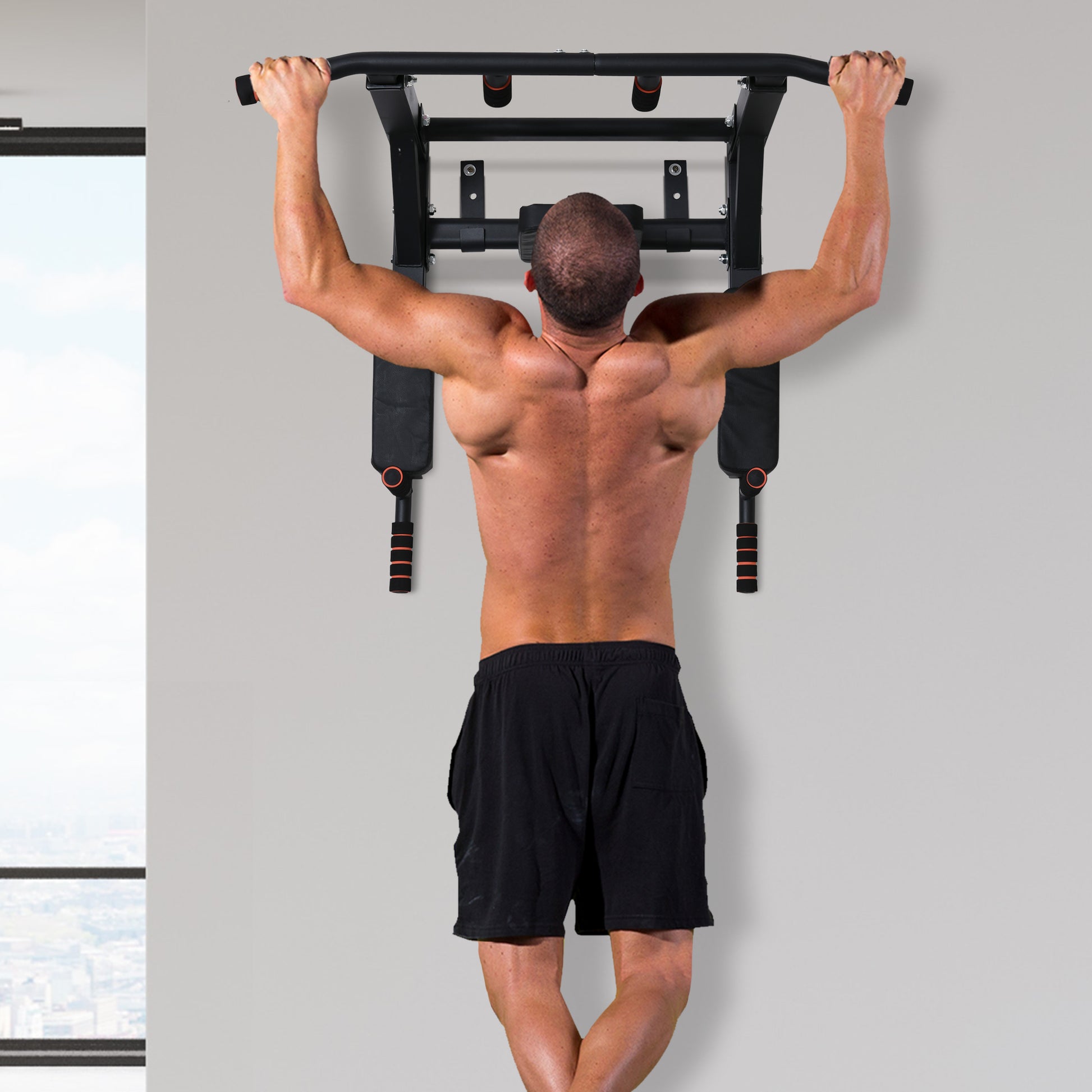 Wall Mounted Pull Up Bar with Padding Steel Multi-functional Pull Up Bar for Fitness Home Training Adults Max Load 120 kg 93x72x48 cm Black
