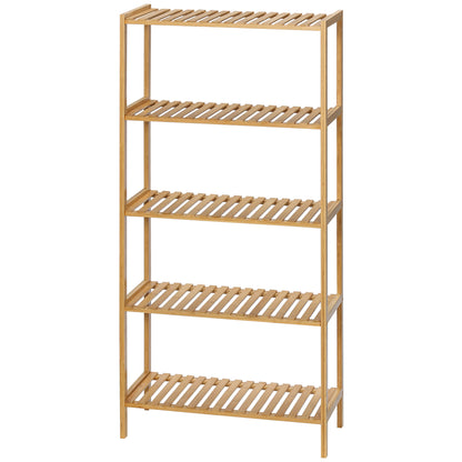 Storage Shelf, 5-Tier Bamboo Shelf, Bookcase for Living Room, Bedroom, and Office, 60 x 26 x 130 cm, Natural Wood