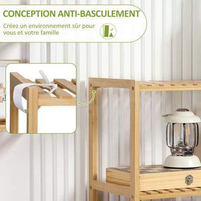 Storage Shelf, 5-Tier Bamboo Shelf, Bookcase for Living Room, Bedroom, and Office, 60 x 26 x 130 cm, Natural Wood