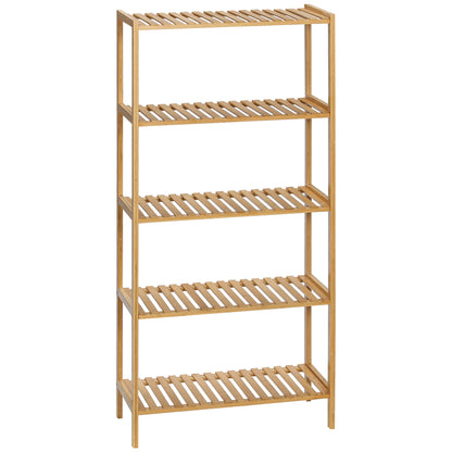 Storage Shelf, 5-Tier Bamboo Shelf, Bookcase for Living Room, Bedroom, and Office, 60 x 26 x 130 cm, Natural Wood