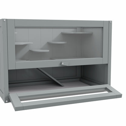 2-Level Wooden Hamster Cage Small Animal House with Platforms Ladders 60x35x42 cm Gray