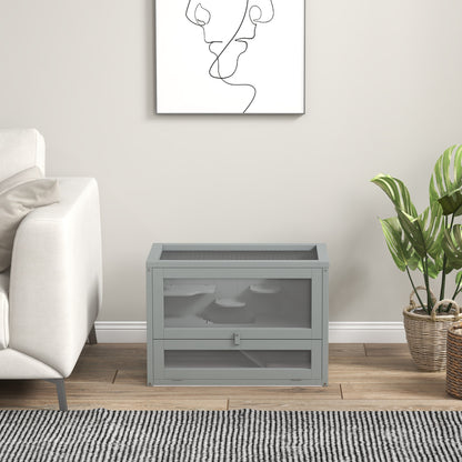 2-Level Wooden Hamster Cage Small Animal House with Platforms Ladders 60x35x42 cm Gray