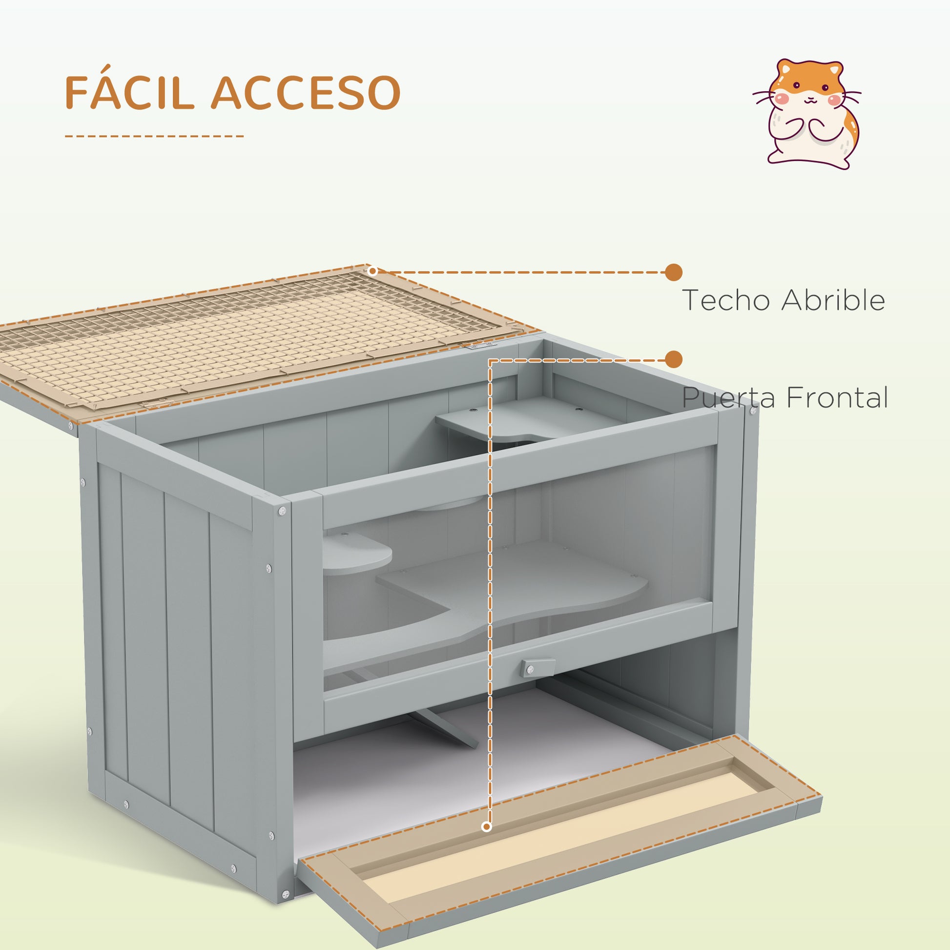 2-Level Wooden Hamster Cage Small Animal House with Platforms Ladders 60x35x42 cm Gray