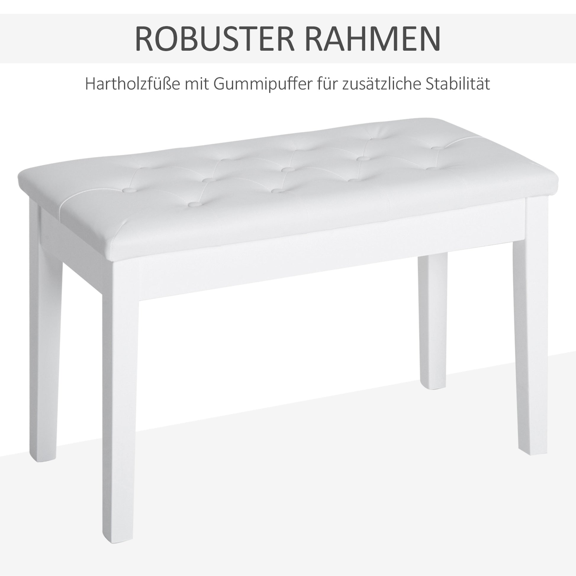 Piano Bench with Hidden Storage, Piano Stool with Faux Leather Cushion, Pianobench, Solid Wood Keyboard Bench for Piano, Keyboard, 76 x 36 x 50 cm, White