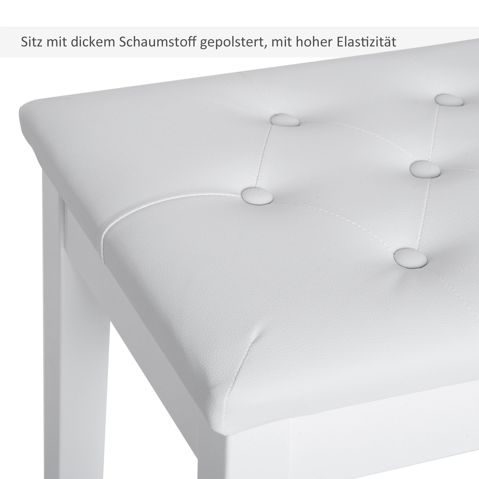 Piano Bench with Hidden Storage, Piano Stool with Faux Leather Cushion, Pianobench, Solid Wood Keyboard Bench for Piano, Keyboard, 76 x 36 x 50 cm, White