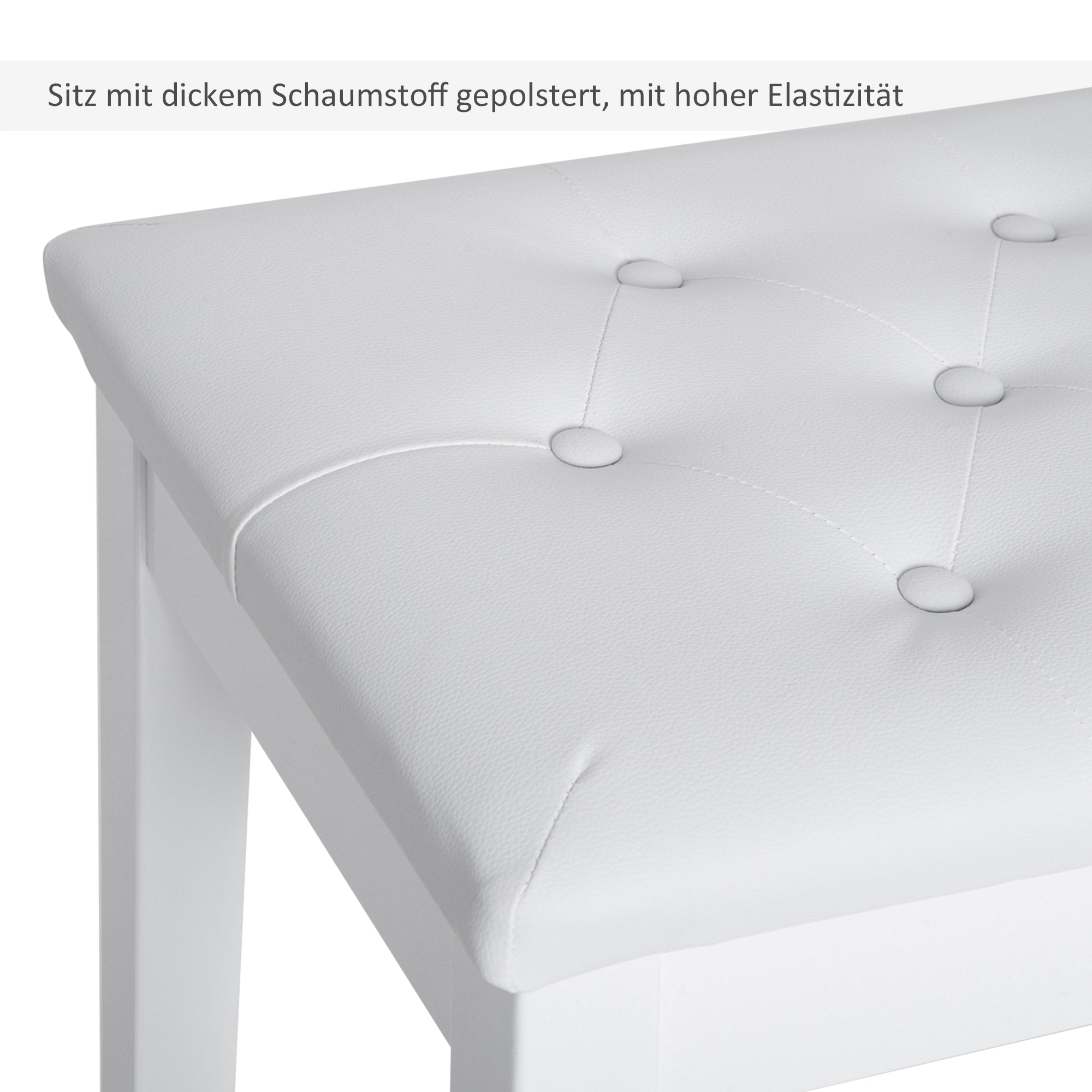Piano Bench with Hidden Storage, Piano Stool with Faux Leather Cushion, Pianobench, Solid Wood Keyboard Bench for Piano, Keyboard, 76 x 36 x 50 cm, White