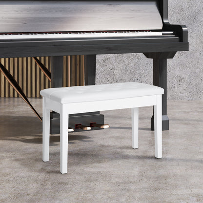 Piano Bench with Hidden Storage, Piano Stool with Faux Leather Cushion, Pianobench, Solid Wood Keyboard Bench for Piano, Keyboard, 76 x 36 x 50 cm, White
