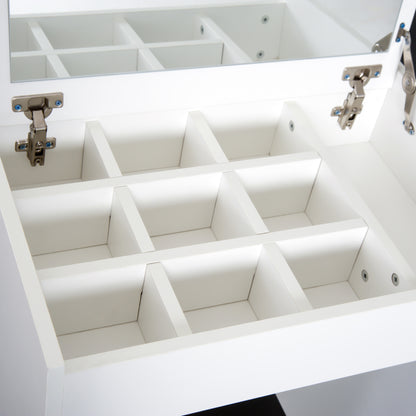 Foldable Dressing Table with Mirror, Modern Makeup Table, with Stool, Storage Compartment (10 Compartments), White MDF, 60.2 x 40.2 x 79cm