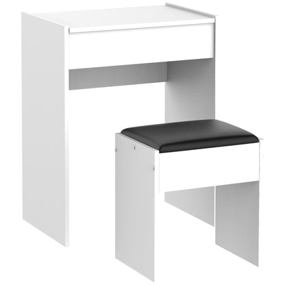 Foldable Dressing Table with Mirror, Modern Makeup Table, with Stool, Storage Compartment (10 Compartments), White MDF, 60.2 x 40.2 x 79cm