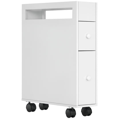 Bathroom Cabinet Narrow Niche Cabinet with Drawer on Wheels, Bathroom Cabinet Toilet Cabinet Side Cabinet for Bathroom, Small Spaces, 16 x 49.5 x 66 cm, White