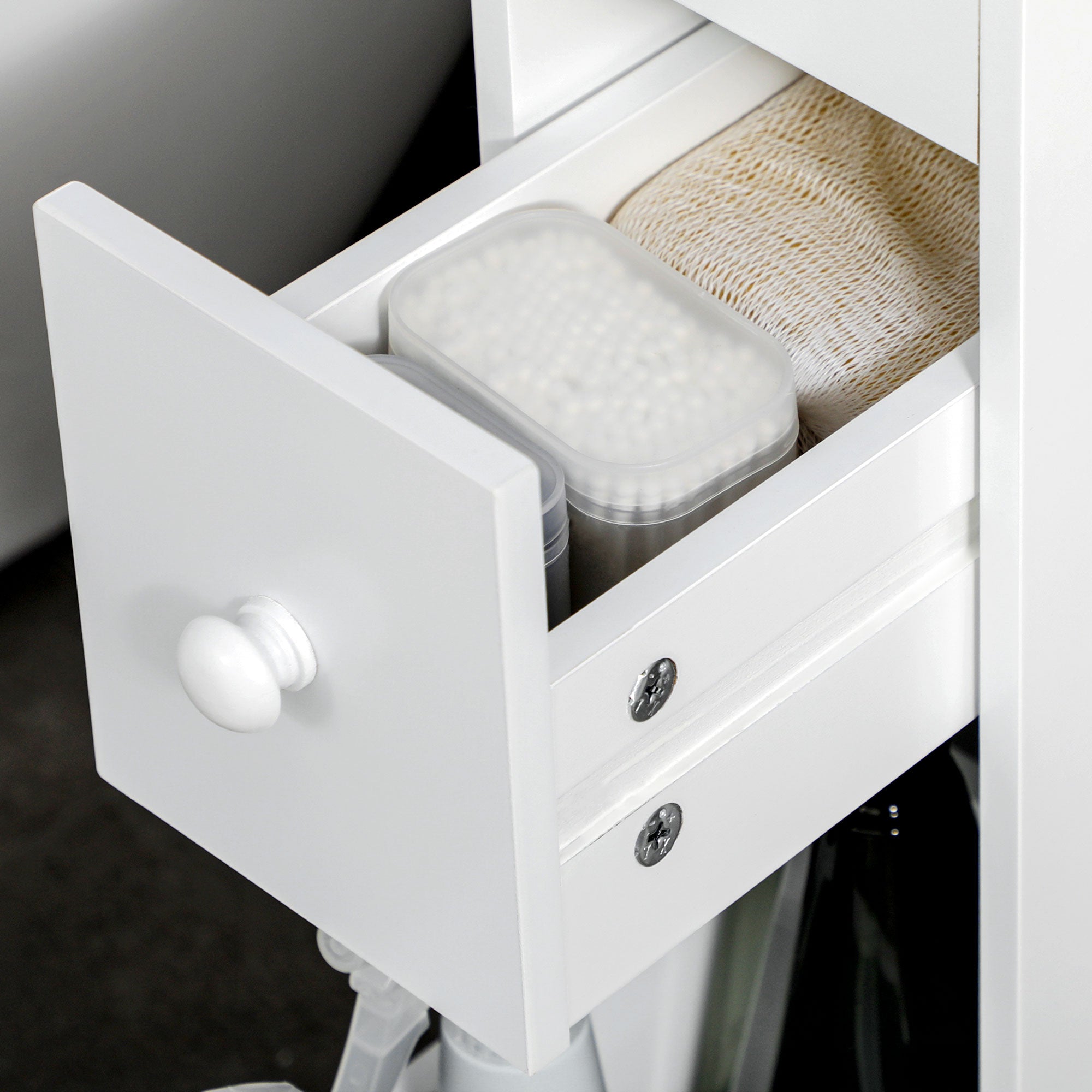 Bathroom Cabinet Narrow Niche Cabinet with Drawer on Wheels, Bathroom Cabinet Toilet Cabinet Side Cabinet for Bathroom, Small Spaces, 16 x 49.5 x 66 cm, White