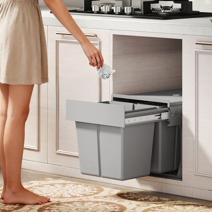 Under-Sink Pull-Out Trash Bin, 3 Removable Recycling Bins (15L + 8L + 8L), Bottom-Mount, Light Gray
