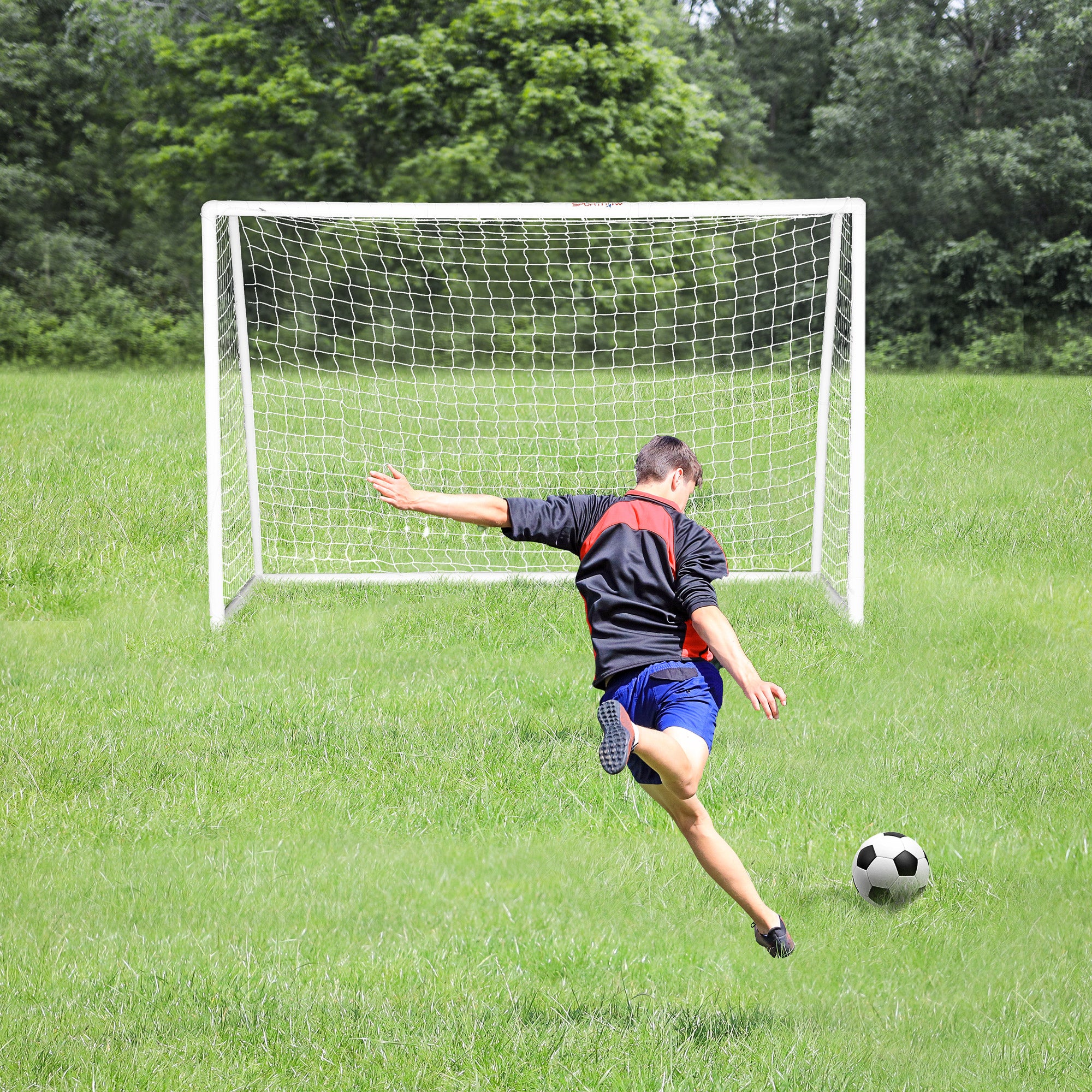 SPORTNOW PVC Football Goal Training Goal Football Net - includes stakes - dim. 300L x 120W x 200H cm white