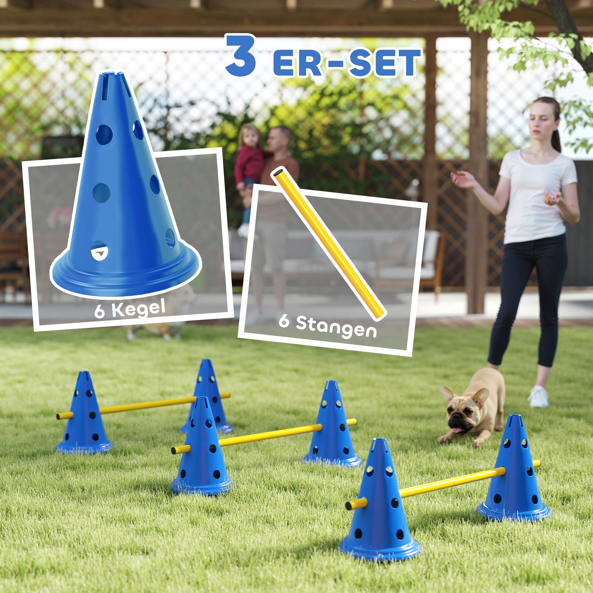 3-Piece Dog Agility Set with 6 Cones, 3 Adjustable Hurdles & Carry Bag