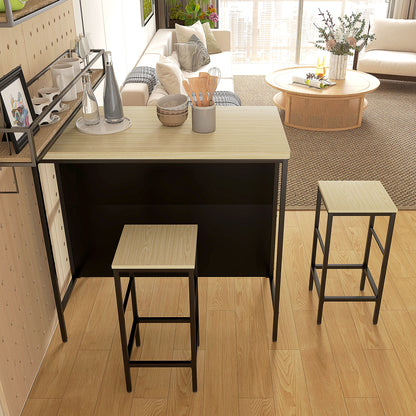 Bar Table with Bar Stool Set, 3-piece Bar Table Set including Kitchen Table with 2 Bar Stools, 2 Shelves, Dining Set in Modern Style, for Kitchen, Dining Room, Steel, Oak