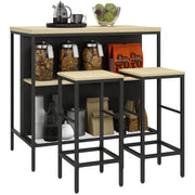 Bar Table with Bar Stool Set, 3-piece Bar Table Set including Kitchen Table with 2 Bar Stools, 2 Shelves, Dining Set in Modern Style, for Kitchen, Dining Room, Steel, Oak