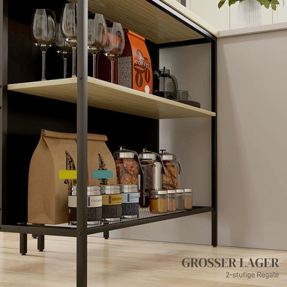 Bar Table with Bar Stool Set, 3-piece Bar Table Set including Kitchen Table with 2 Bar Stools, 2 Shelves, Dining Set in Modern Style, for Kitchen, Dining Room, Steel, Oak