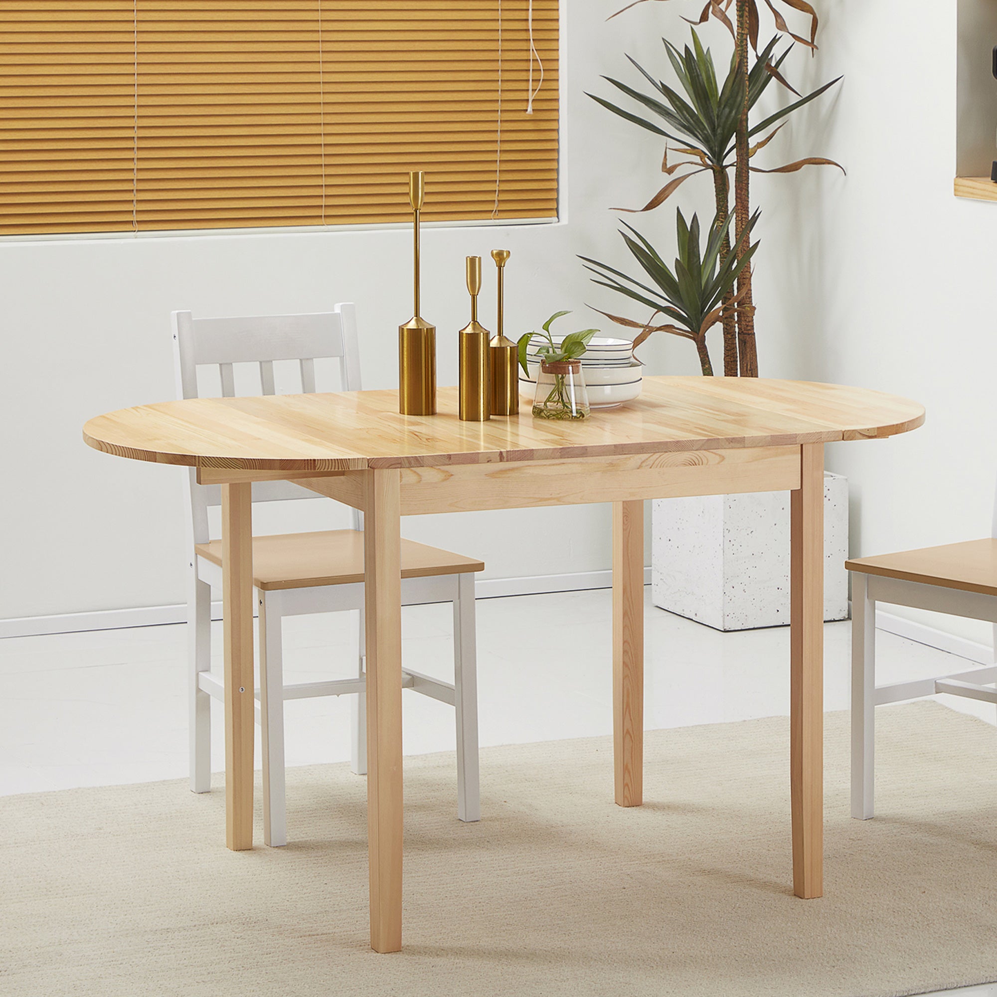 Wooden Folding Dining Table for 6 People with Drop-Leaf Design Oval Foldable Kitchen Table Dining Table for Small Spaces, Dining Room, Kitchen 140 x 70 x 75 cm Natural Wood