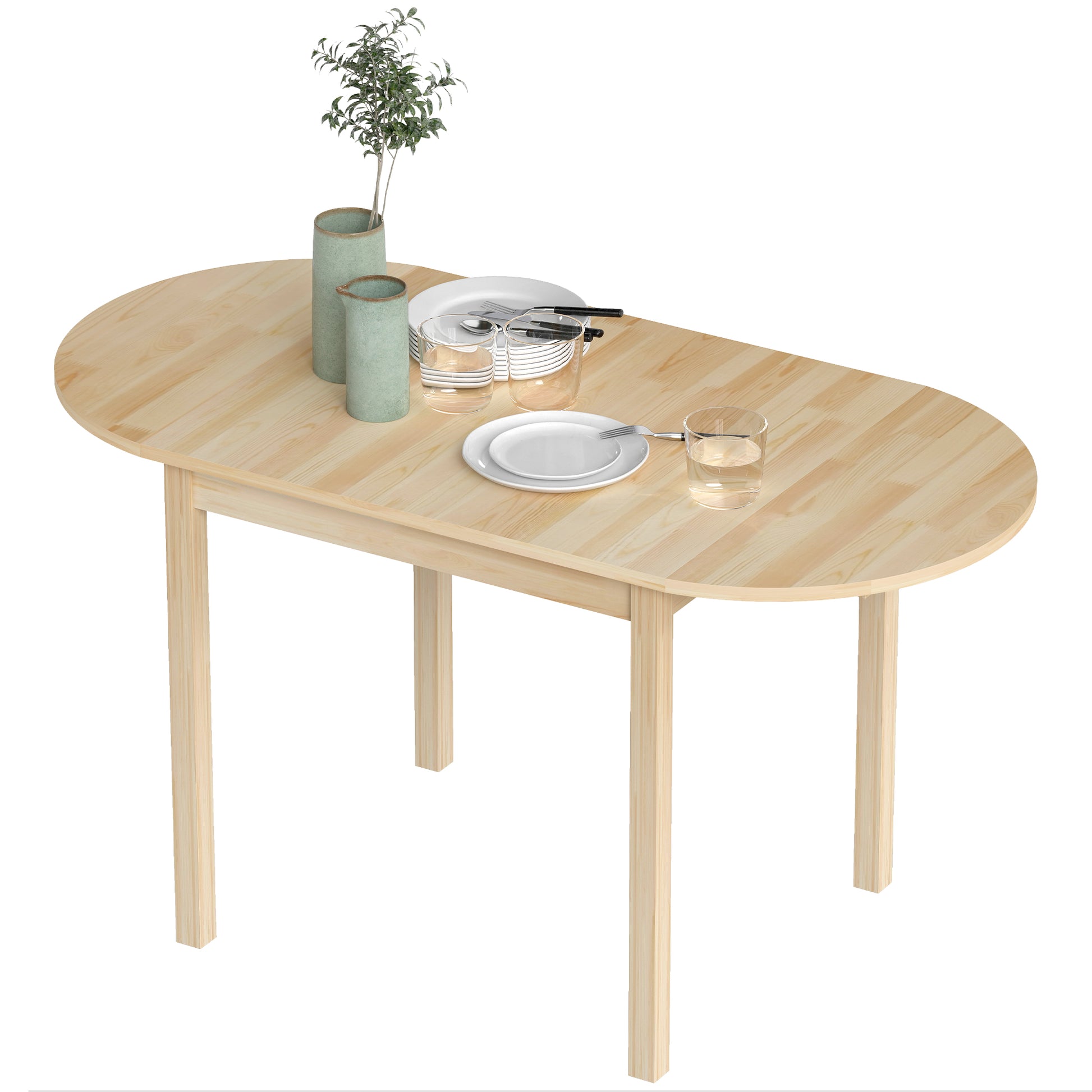 Wooden Folding Dining Table for 6 People with Drop-Leaf Design Oval Foldable Kitchen Table Dining Table for Small Spaces, Dining Room, Kitchen 140 x 70 x 75 cm Natural Wood