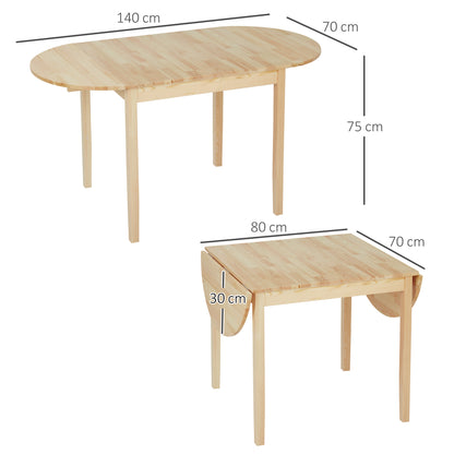 Wooden Folding Dining Table for 6 People with Drop-Leaf Design Oval Foldable Kitchen Table Dining Table for Small Spaces, Dining Room, Kitchen 140 x 70 x 75 cm Natural Wood
